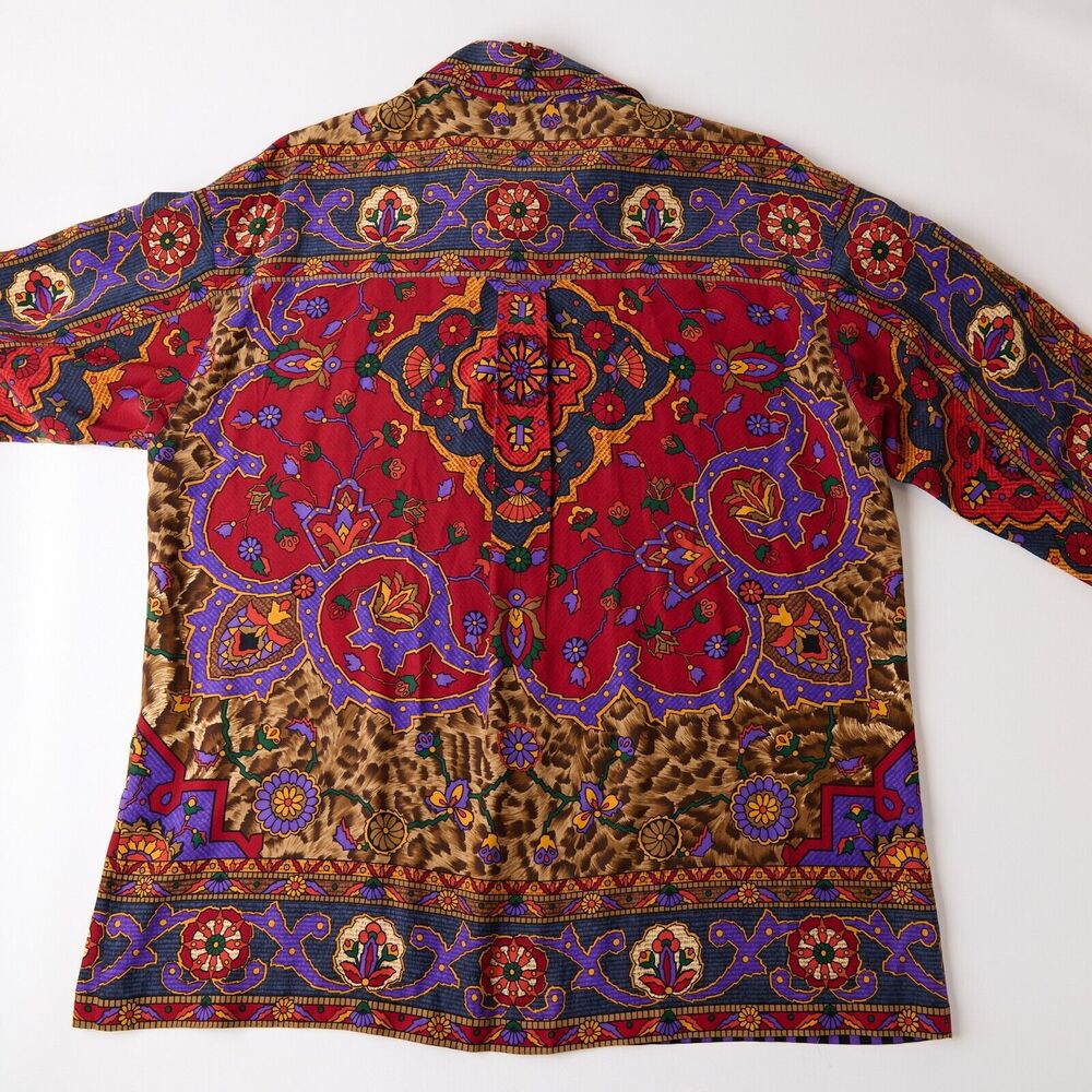 Vtg Emanuel Ungaro Womens 4 Silk Blouse Baroque Leopard Print Maximalist 90s Art - Picture 2 of 8